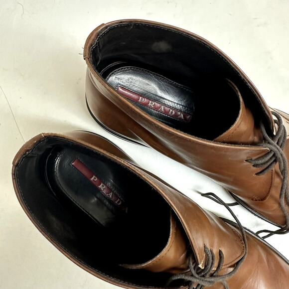 GOOD Prada Sport Leather Lace-Up Boots Chukka Brown Calf T 2050 UK 8.5 / US 9.5 - Picture 9 of 11